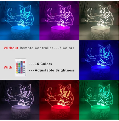 Cat Series 3D Desk Lamp USB Colorful Gradient Touch Remote Control Night Light