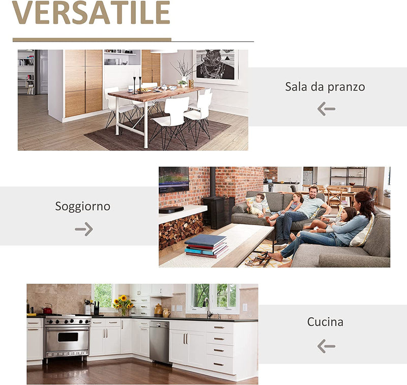 Mobile Cucina Con Cassetto, 4 Armadietti, Mensole E Portabottiglie, Credenza Alta in Legno, Rovere, 106X48X180Cm