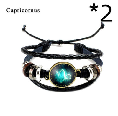 Twelve Constellation Glass Piece Couple Bracelet