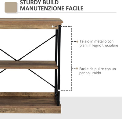 Scaffale Libreria in Stile Industriale, Mobile Multiuso in Legno Marrone E Metallo Nero, 80X36X81.3Cm