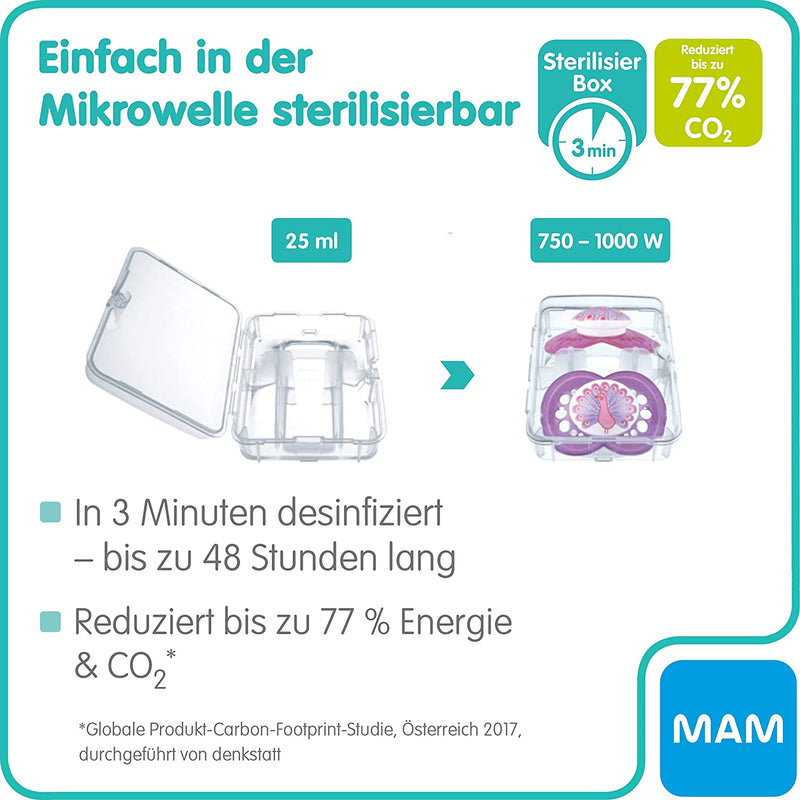 Istruzioni in Lingua Straniera  Ciuccio Comfort in Set Da 2 Pezzi, Particolarmente Piccolo E Leggero, 100% Silicone Con Tettarella Morbida Skinsoft E Scatola per Ciuccio, 0-6 Mesi, Blu/Menta