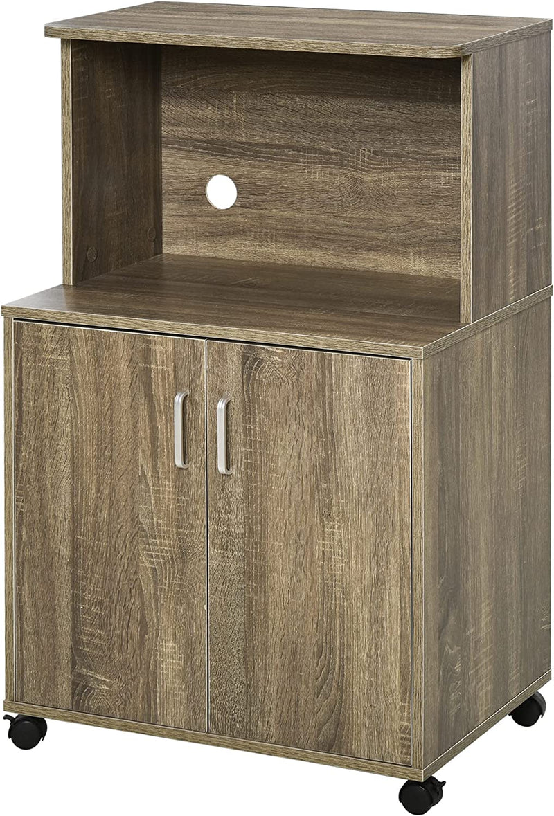 Mobile Cucina Multiuso Con 4 Ruote, Armadietto Con Ripiano per Microonde in Legno Truciolare, 60.4X40.3X97Cm, Color Legno