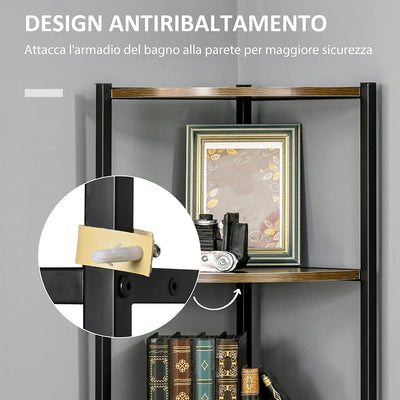 Libreria Moderna Angolare a 6 Ripiani in Metallo E MDF, Mobile Libreria a Parete per Salotto E Studio, 34X34X166Cm