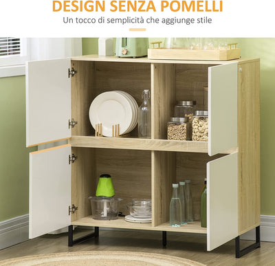 Mobile Multiuso Con 4 Ante Quadrate, Credenza Moderna per Cucina, Ingresso, Camera Da Letto, 100X41.5X107Cm, Bianco