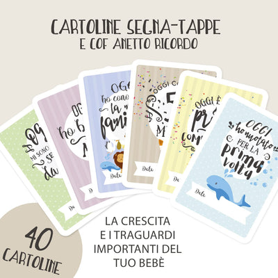 Le Carte Segna Tappe Del Tuo Bebè & La Scatola Dei Ricordi – 40 Carte Unisex per Le Foto Delle Tappe Più Importanti, Incluse Le Carte Della Gravidanza & Le Tappe D'Età Raggiunte (Italiano)