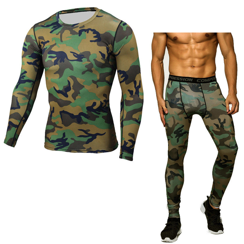 Camouflage Compression Baselayer Set Sports Compression Set Long Sleeve T-Shirt Tights Exercise Clothes Workout Bodysuit Fitness Suits for Men