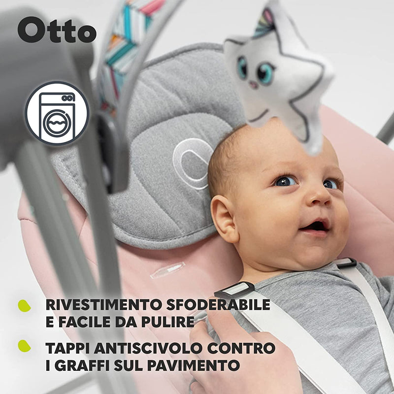 Otto Dondolo per Neonato E Bambini Fino a 9Kg Sdraietta Con Giocattoli 5 Velocità Suoni Rilassanti Della Natura Altalena Portatile E Pieghevole Cinture a 5-Punti Cavo Di Alimentazione USB