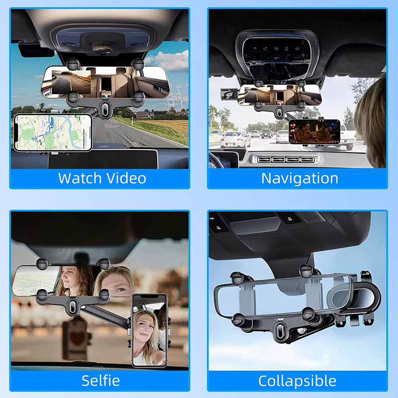 Supporto per Telefono Specchietto Retrovisore per Auto, Universale Porta Cellulare Auto, Multifunzionale Retrovisore per Auto Girevole E Retrattile 360 Grado per Tutti Gli Smartphone