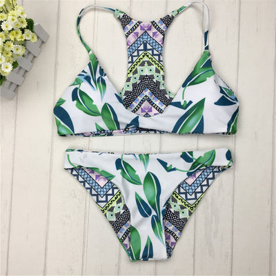 2021 Sexy Brazilian Bikinis Women Swimsuit Double-Sided Printing Swimwear Green Brazilian Bikini Set Halter Bathing Suits