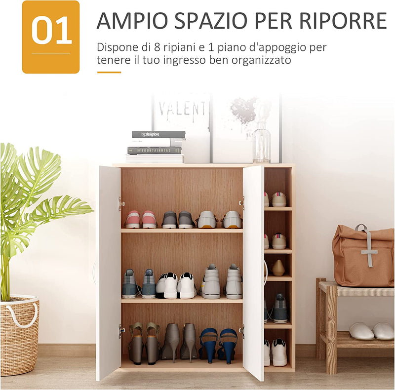 Scarpiera Slim Da Parete, Mobile Multiuso Con 2 Ante E Ripiani Regolabili per Camera Da Letto E Ingresso, in Legno, 80X32X91Cm