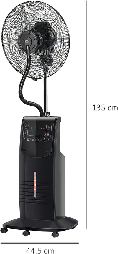 Ventilatore Nebulizzatore Con Telecomando Da 5M, Timer 12H E Oscillazione 70°, 3 Velocità, 3 Funzioni E Antizanzare, Tanica 3.1L, 90W, Ф44.5X135Cm Nero