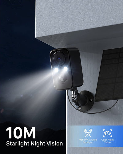 Telecamera Wi-Fi Esterno Con Pannello Solare, Telecamera Wifi Esterno Batteria Senza Fili, Visione Notturna a Colori, Rilevazione Di Movimento PIR, IP66, Audio a 2 Vie