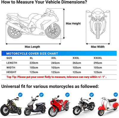 Telo Coprimoto Resistente a Acqua, Polvere, Pioggia, Vento, Escrementi Di Uccelli, Copertura Antifurto per Moto Motorino Motocicletta Scooter - 245 * 105 * 125Cm (XXL)