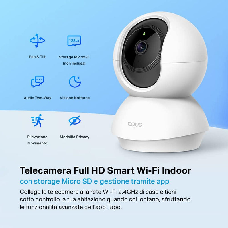 Telecamera Wi-Fi Interno, Videocamera Sorveglianza 1080P, Visione Notturna, Audio Bidirezionale, Notifiche in Tempo Reale Del Sensore Di Movimento(Tapo C200)