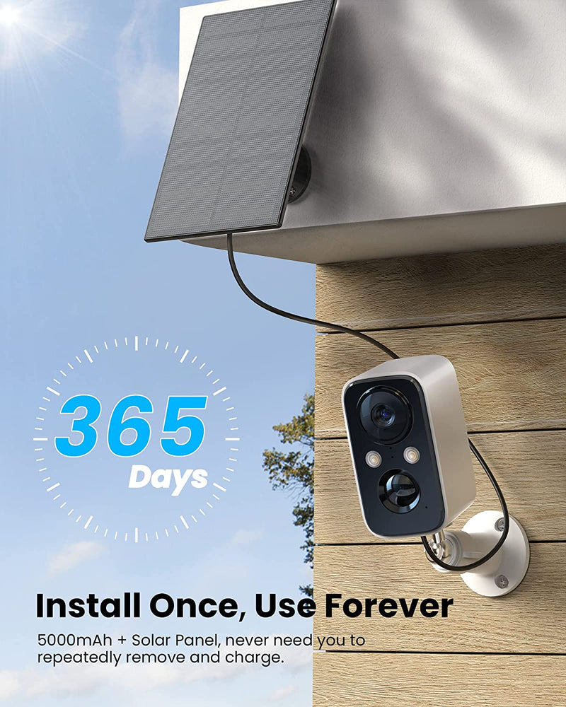 Telecamera Wi-Fi Esterno Senza Fili Solare,Videocamera Sorveglianza Con Visione Notturna a Colori,Rilevamento Umano Pir,Conversazione a 2 Vie,Impermeabile IP66
