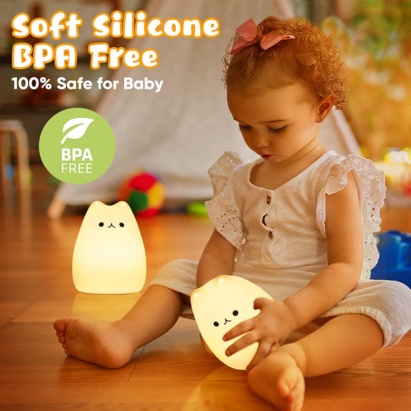 Luce Notturna Bambini, Lampada per Gatto, Funzione Timer 7 Colori USB Ricaricabile LED Silicone Regalo Neonato Cameretta