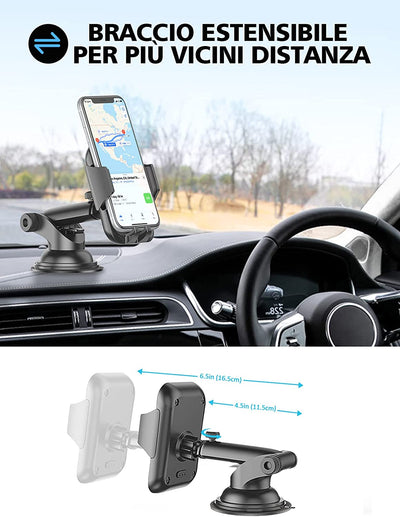 Porta Cellulare Auto, [Forte Rilievo in Gel Appiccicoso] Supporto Telefono Auto Ventosa per Cruscotto, 360° Rotazione Braccio Estensibile Porta Telefono Auto, per 4.5''-6.5'' Smartphones