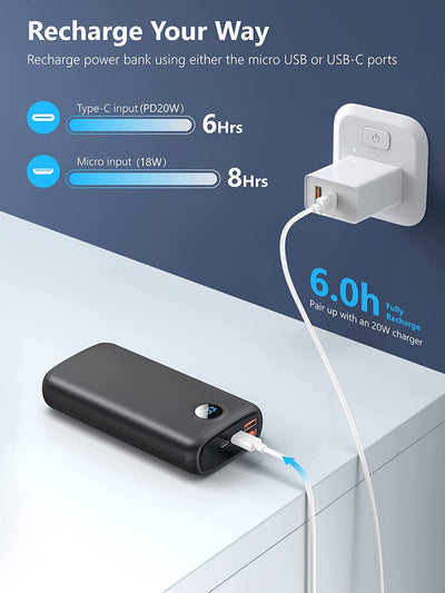 Power Bank 27000Mah,  22.5 W PD3.0 QC4.0 Ricarica Rapida Batteria Esterna, 3A USB C Caricatore Portatile Con LED Display Digitale, 3 Uscite E 2 Ingressi per Iphone, Samsung, HUAWEI, Xiaomi, Ipad