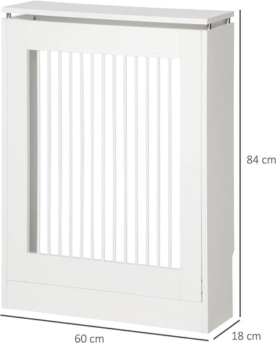 Copritermosifone a Doghe Moderno Ed Elegante per La Casa, in MDF E Acciaio, 60X18X84Cm, Bianco