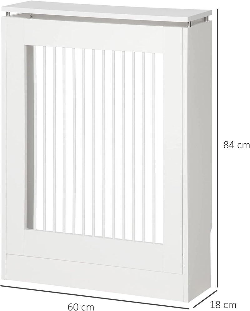 Copritermosifone a Doghe Moderno Ed Elegante per La Casa, in MDF E Acciaio, 60X18X84Cm, Bianco