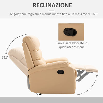 Poltrona Relax Reclinabile Con Con Finitura Elegante in Ecopelle E Imbottitura in Spugna Ad Alta Densità, 81X90X105Cm, Beige