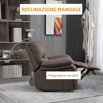 Poltrona Relax Con Poggiapiedi, Poltrona Reclinabile Manuale, Rivestimento in Microfibra E Imbottitura Extra, 97X99X96Cm, Marrone