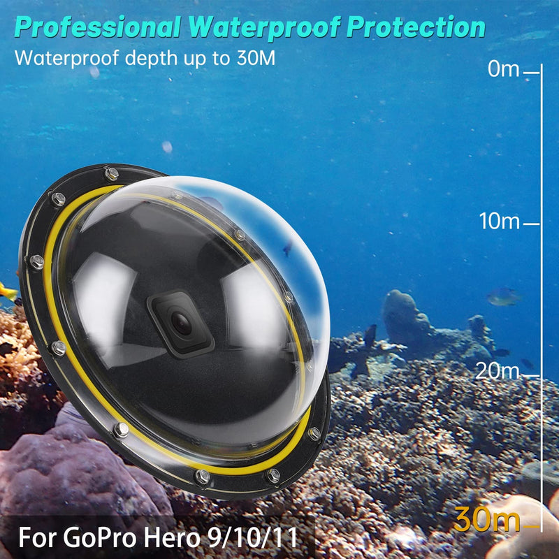 Subacquea Custodia per Gopro Dome Port: per Gopro Hero 11 10 9 Black Impermeabile Protettiva Cupola Diving Fotografia per Go Pro Action Cam Fotocamera