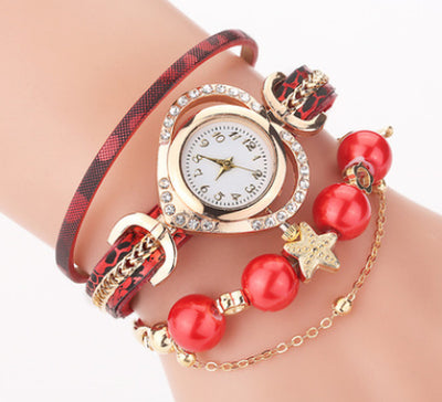 Circle Ladies Pearl Bracelet Watch Fashion Love Diamond Digital Ladies Watch