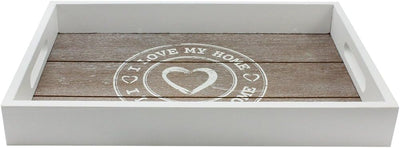 ® 2X Vassoio in Legno - Vassoio Rettangolare in Legno Con Motivo "I LOVE MY HOME" in Diverse Dimensioni - Vassoio Shabby Chic Con Manici (02 Pezzi - "I LOVE MY HOME")