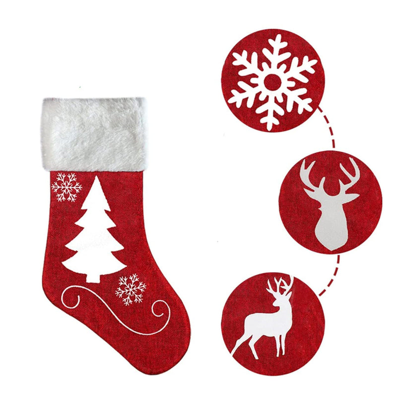 4 Pack 18Inch Christmas Stockings Large Xmas Red and White Snowflake Reindeer Antelope Christmas Tree Character