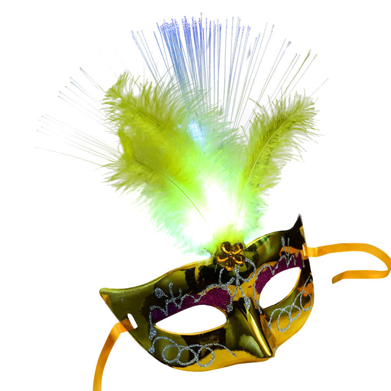 Women Venetian Ledfiber Mask Masquerade Fancy Dress Party Princess Feather Masks