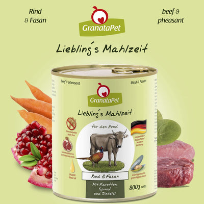 Liebling’S Mahlzeit Carne Di Manzo E Fagiano, Cibo per Cani, Cibo Umido per Cani, Scatolette per Cani Senza Cereali E Zuccheri Aggiunti, Alimento Cani Completo, 6 X 800 G