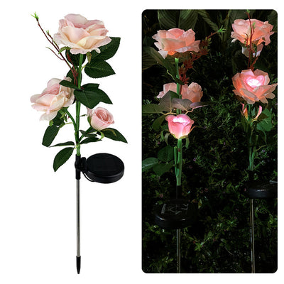 Outdoor Landscape Solar Rose 3-Head Courtyard Garden Ground Plug Lawn Lamp