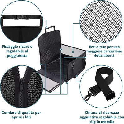 Seggiolino Cane per Il Sedile Anteriore in Macchina – 45 X 45 Cm Con 58 Cm Posteriormente E 33 Cm in Laterale – Sedile Imbottito E Rivestimento Antiscivolo + Ciotola Pieghevole per Il Cane