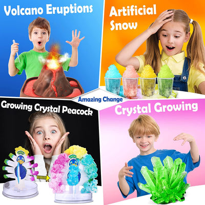 65 Esperimenti Scientifici per Bambini 4-8-10-12 Anni, Kit Scienziato Piccolo Giochi Bambino 4+ Anni, Chimico Laboratorio Chimica, Cristallo in Crescita, Vulcano in Eruzione, Colore Magico