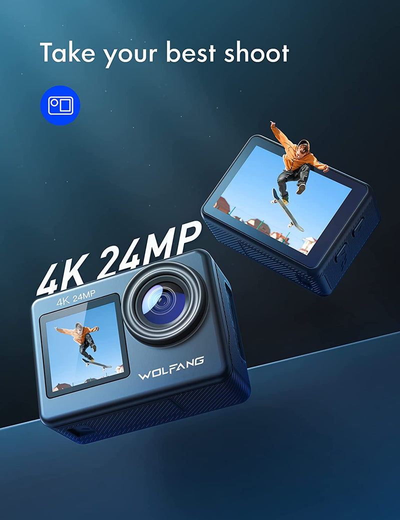Dual Color Screen Action Cam GA200 4K 24MP Wifi Fotocamera 40M Impermeabile Subacquea Videocamera Casco Anti-Shock Con Telecomando 2.4G, Caricabatterie, Batterie 2X1050Mah E Accessori