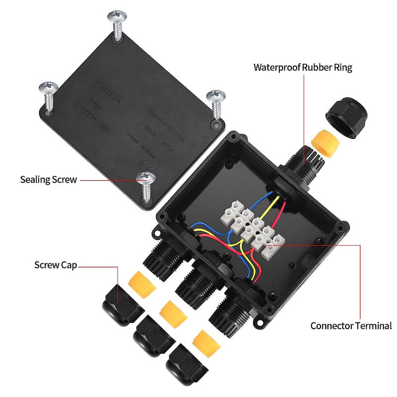 Scatola Derivazione Esterna, Scatola Di Giunzione Impermeabile IP68, 4 Vie Scatola Elettrica Da Esterno, Scatola Di Giunzione per Cavo Ø4-12Mm