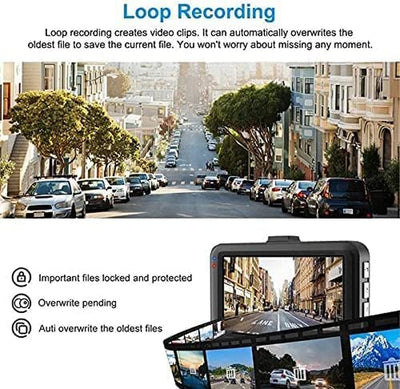 Dash Cam Telecamera per Auto 1080P Full HD Dashcam LCD 3 Pollici WDR, Grandangolo Di 170°, G-Sensor, Registrazione in Loop, Monitor Di Parcheggio