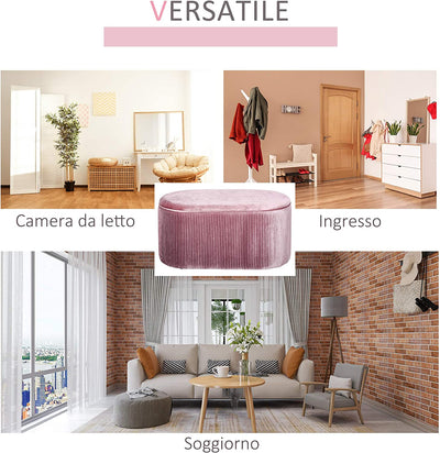 Pouf Panca Contenitore in Velluto Stile Moderno, Panca Imbottita per Camera Da Letto, Soggiorno E Ingresso, Rosa, 81X40X41Cm