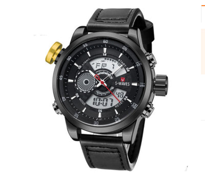 Trendy Casual Double Men'S Watch Waterproof High Quality Belt Electronic Quartz Watch