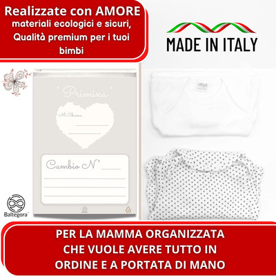 Primina ™ 8 Bustine Corredino Neonato Ospedale- Qualità Made in Italy-Per Borsa Lista Nascita-Sacchi Nascita Ospedale - Regalo per Le Future Mamme Unisex