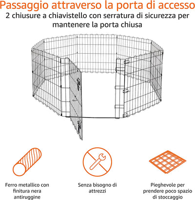 Pieghevole in Metallo Box per Esercizi per Cani E Animali Domestici, Con Porta, 61 Cm, Nera