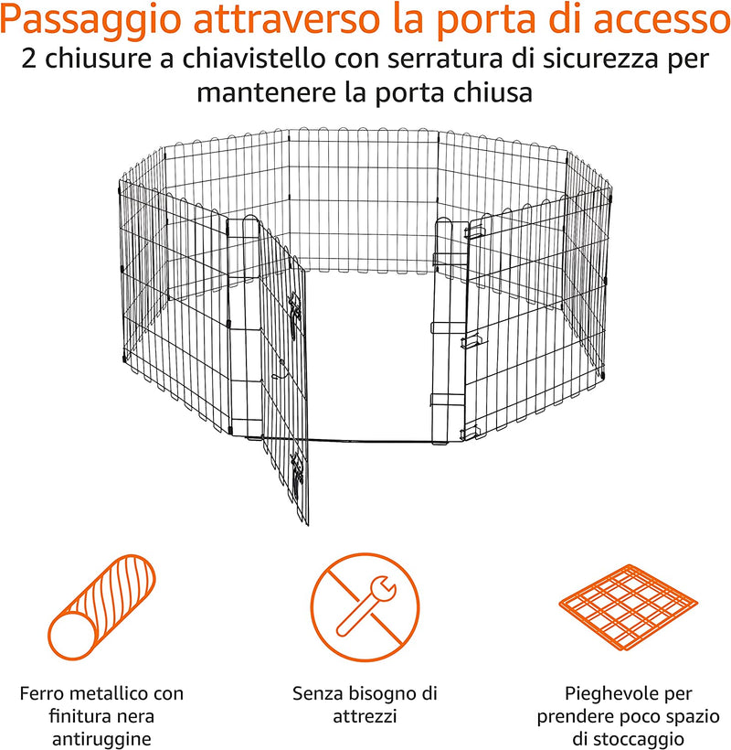 Pieghevole in Metallo Box per Esercizi per Cani E Animali Domestici, Con Porta, 61 Cm, Nera