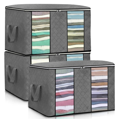 KING DO WAY 3PCS Clothes Storage Bag Non-Woven Fabric Two-Window Foldable Storage Bag