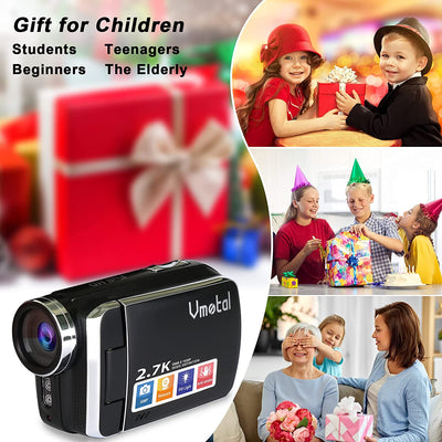 Videocamera Digitale 2.7K per Bambini/Studenti/Principianti, 2.7K 2688X1520 20Fps /Full HD 1080P 30Fps / 36MP Videocamera per Bambini