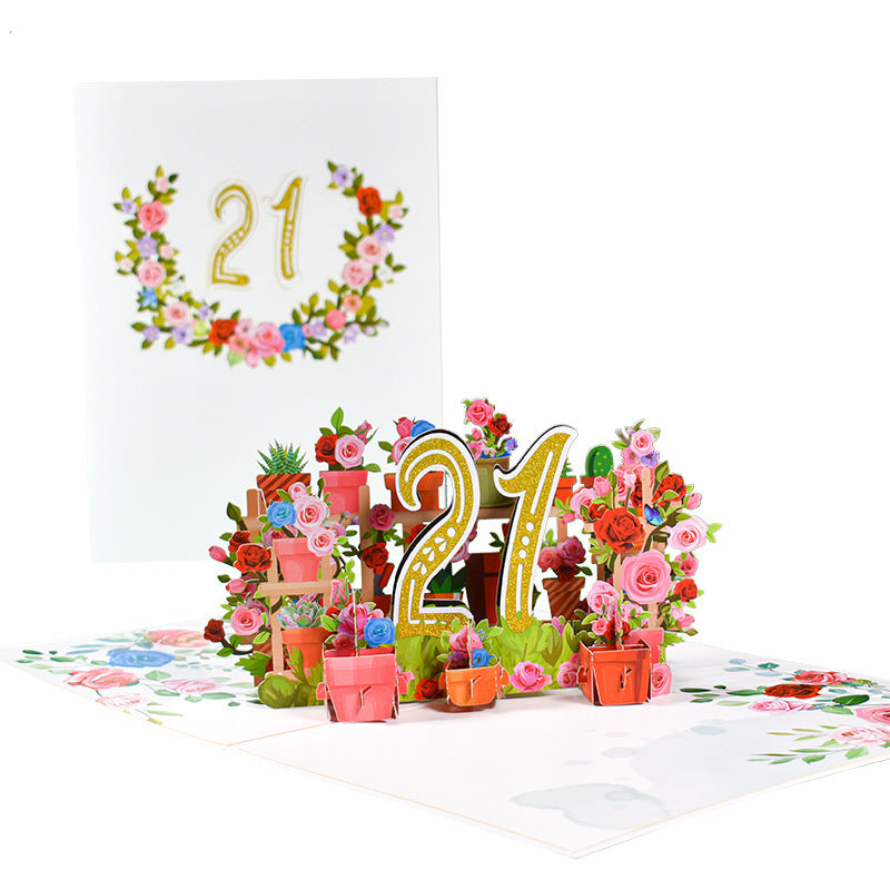 Flowers Anniversary Greeting Card 3D Stereo