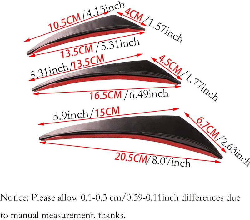 6 Pezzi Labbro Paraurti Anteriore in Fibra Di Carbonio ABS, Universale Pinne Spoiler Canard Trim Kit, Canard Spoiler per Paraurti Anteriore Auto, Adatto a Qualsiasi Auto