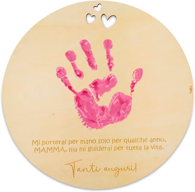 ® IT- MAMMA. Regalo per La Mamma Alla Sua Prima Esperienza: Impronta Del Bambino Di Legno Di 20 Cm Di Diam, Perfetto per Il Giorno Della Mamma O Il Compleanno. Attività Manuale per Mamme E Bambini