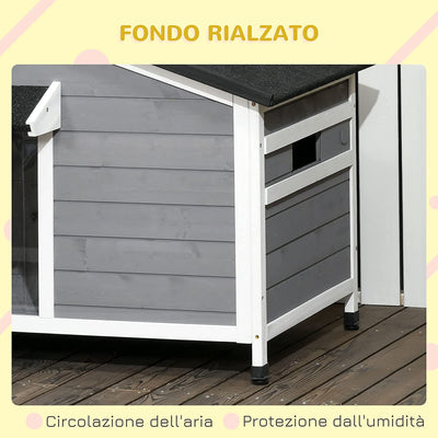 Casetta per Cani Taglia Piccola E Media in Legno Di Abete, Design Rialzato Con Tenda Protettiva, 2 Finestre E Fondo Rimovibile, 109X79X72 Cm