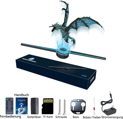 Proiettore Olografico,42Cm Ventola per Ologrammi,  Ologramma 3D Da Display Pubblicitario 3D, 700 Video Libreria E 224 LED per Segnaletica Aziendale, Bar, Casinò, Feste